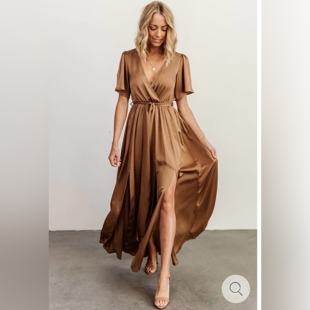 Baltic Born Sicily Satin Double Slit Maxi Dress in Mocha